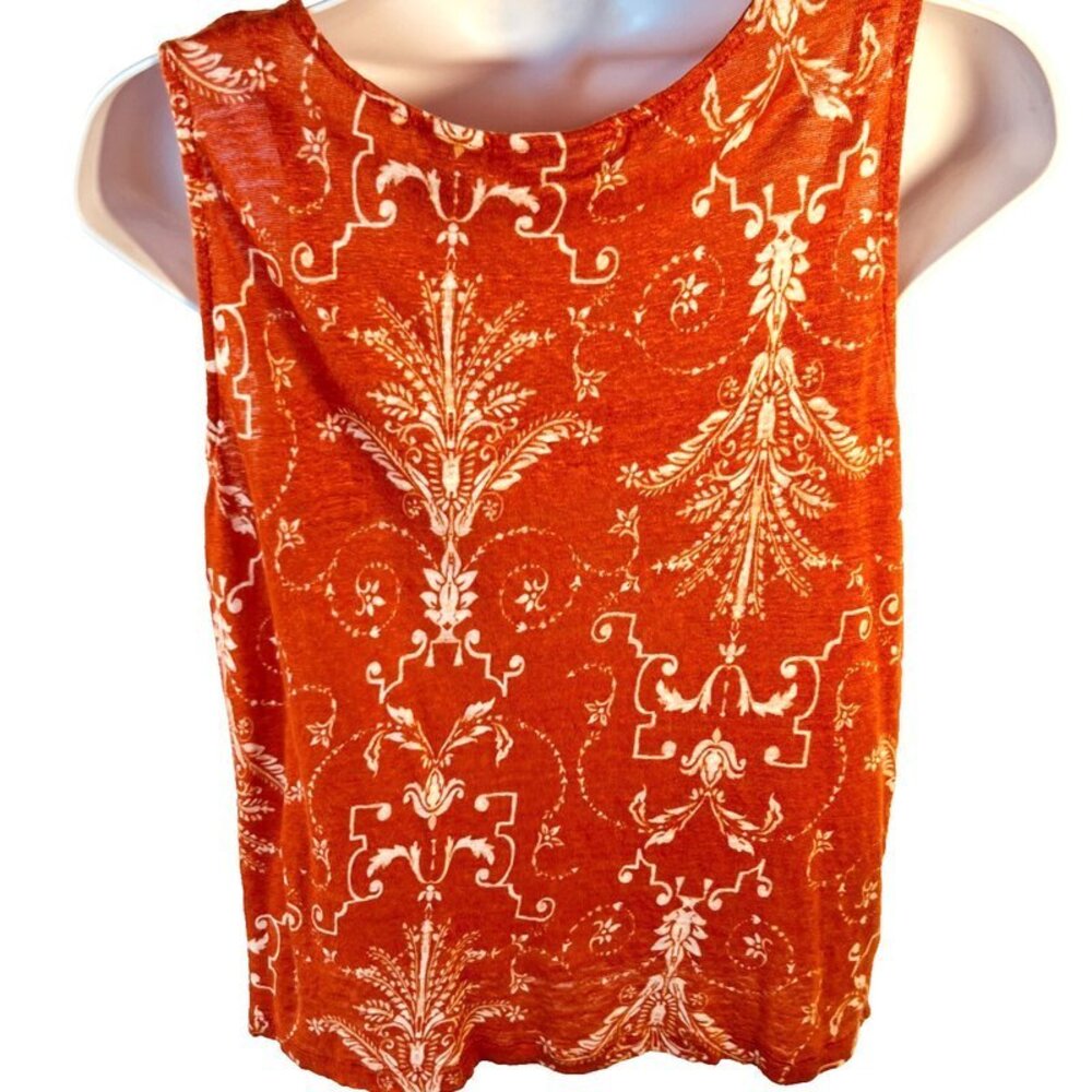 Tahari Tank Top Womens L 100% Linen Cotton Wood Buttons at Hem - Picture 6 of 9